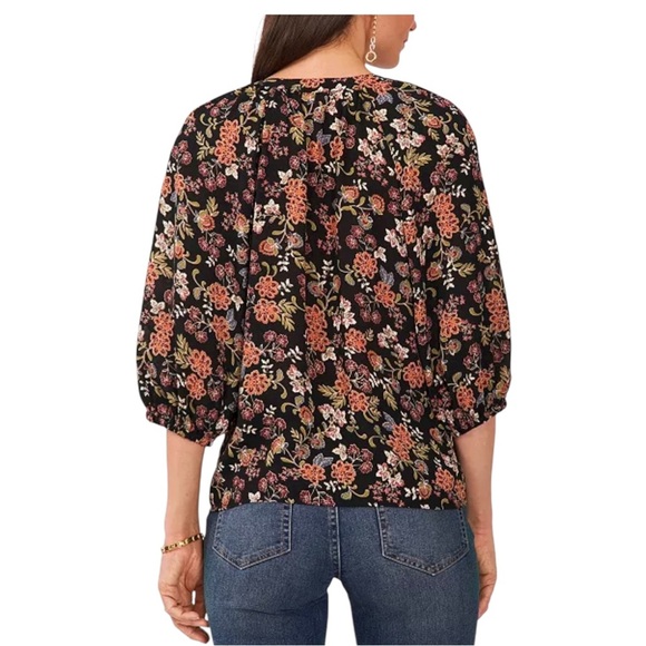 Vince Camuto Floral Printed Split-Neck Raglan-Sleeve Blouse - Picture 2 of 9